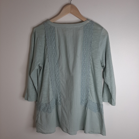 Logo Lavish Shirt Blouse Swiss Dot Green Embroidered Buttoned Women's Size S - Picture 6 of 14